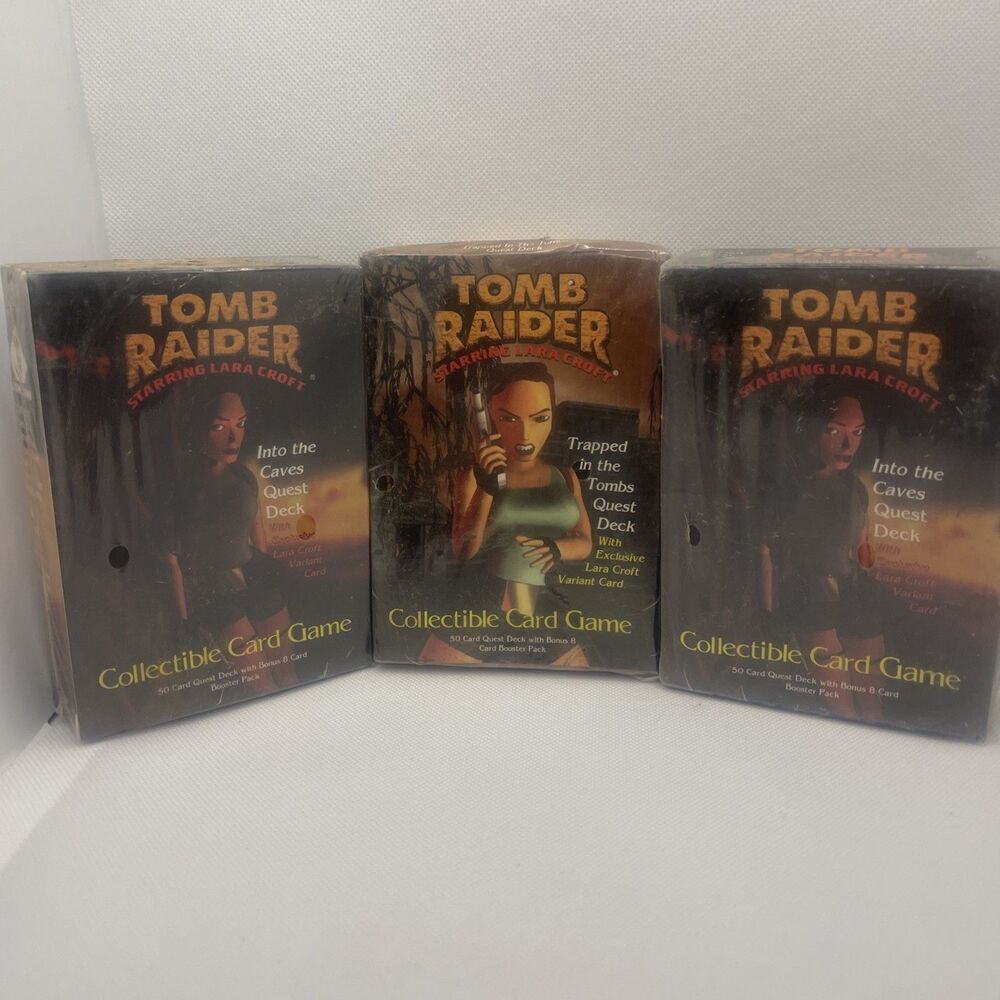 Vintage Lot of  3 1999 Tomb Raider Collectable Card Game Sealed (40504-Card-Y)